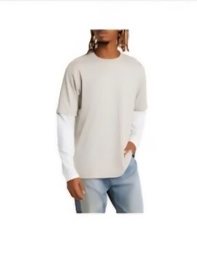 BP. Layered Look Long Sleeve Cotton Blend T-Shirt - Size 2XL